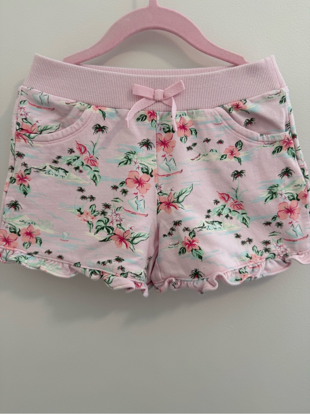 Janie and Jack Girls Pink Floral Ruffle Hem Lounge Shorts Size 4T
